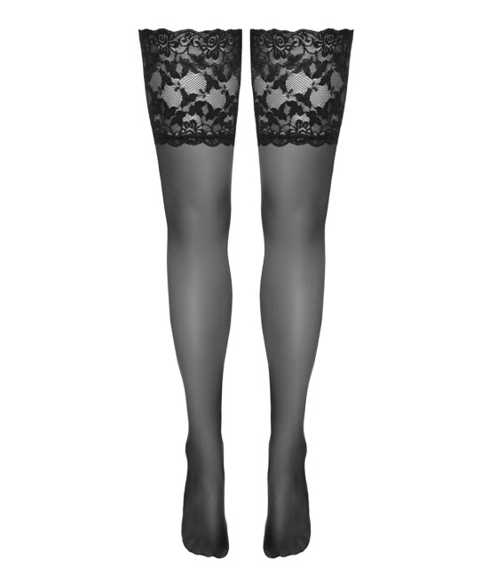 Bas autofixants large jarretière dentelle noir - Cotelli Legwear