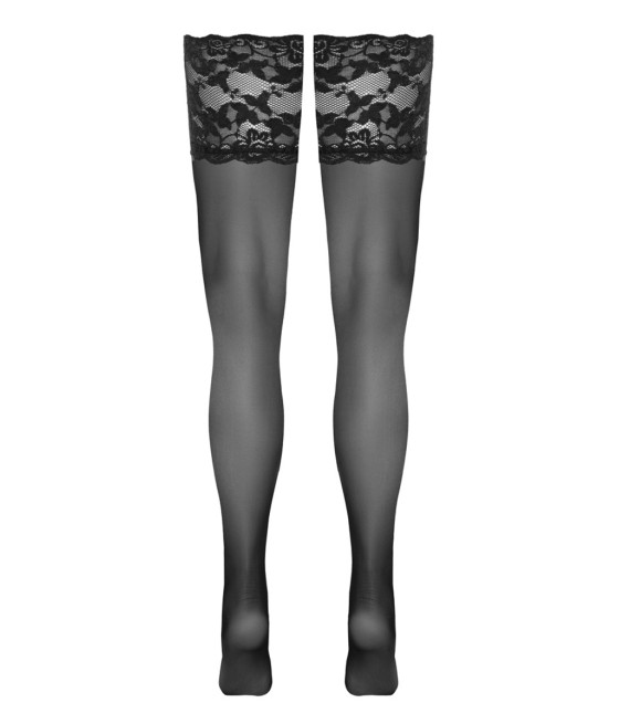 Bas autofixants large jarretière dentelle noir - Cotelli Legwear