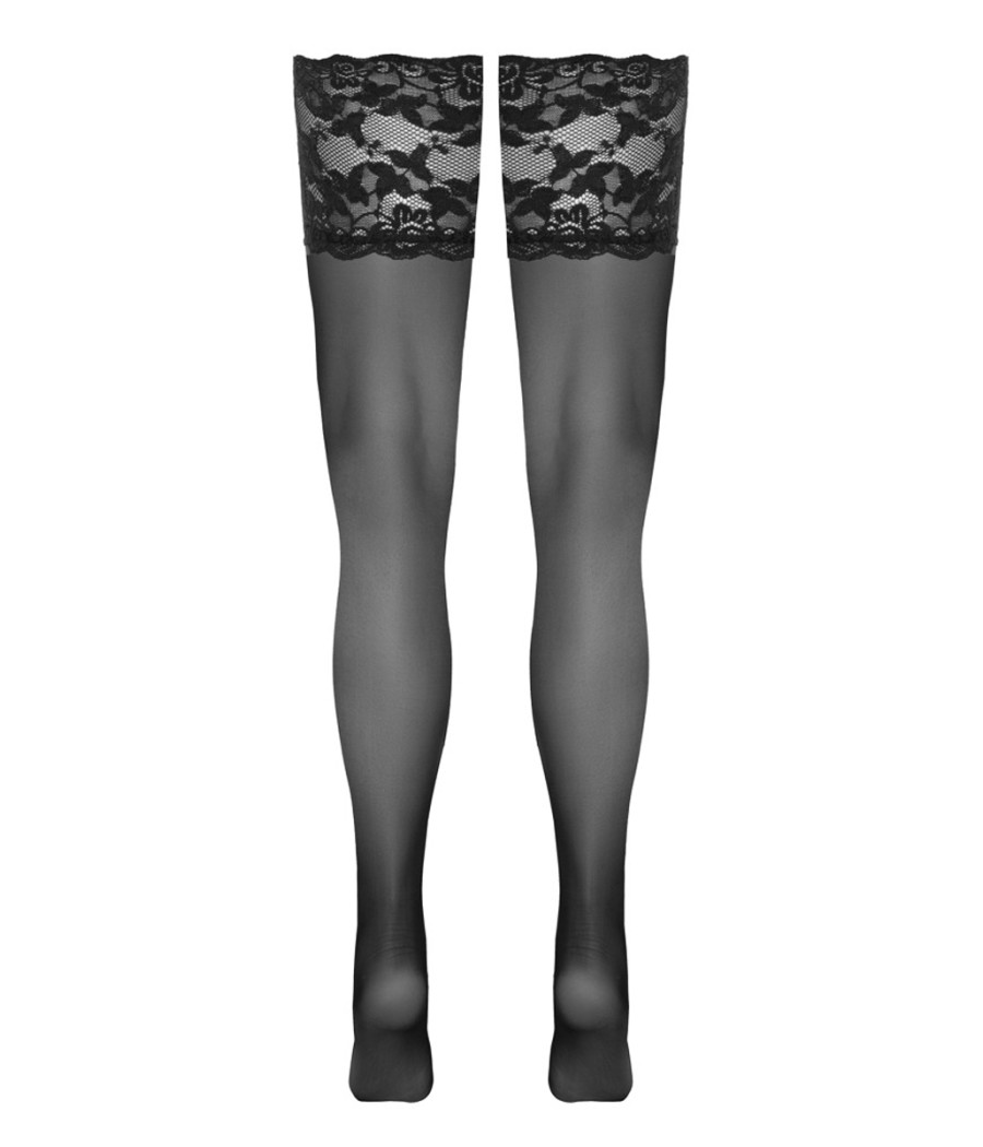 Bas autofixants large jarretière dentelle noir - Cotelli Legwear
