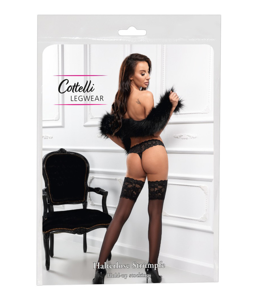 Bas autofixants large jarretière dentelle noir - Cotelli Legwear