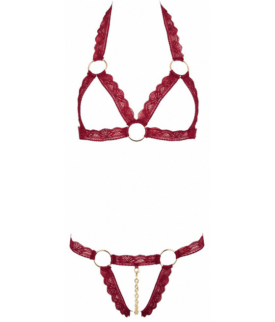 Ensemble string ouvert et seins nus bordeaux - Cottelli Lingerie