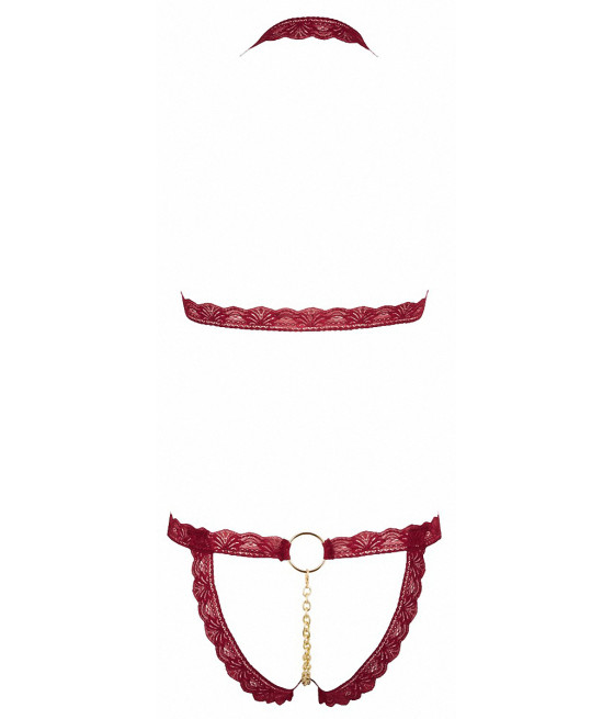Ensemble string ouvert et seins nus bordeaux - Cottelli Lingerie