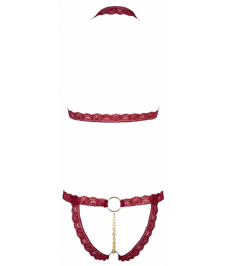 Ensemble string ouvert et seins nus bordeaux - Cottelli Lingerie