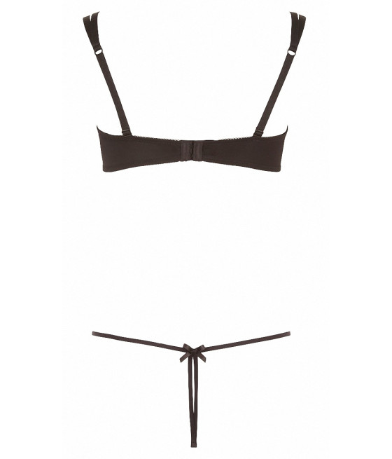 Ensemble dentelle string ouvert et seins nus noir - Cottelli Lingerie