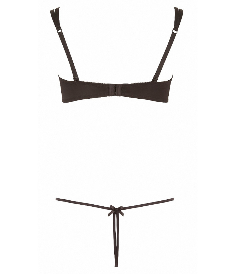Ensemble dentelle string ouvert et seins nus noir - Cottelli Lingerie