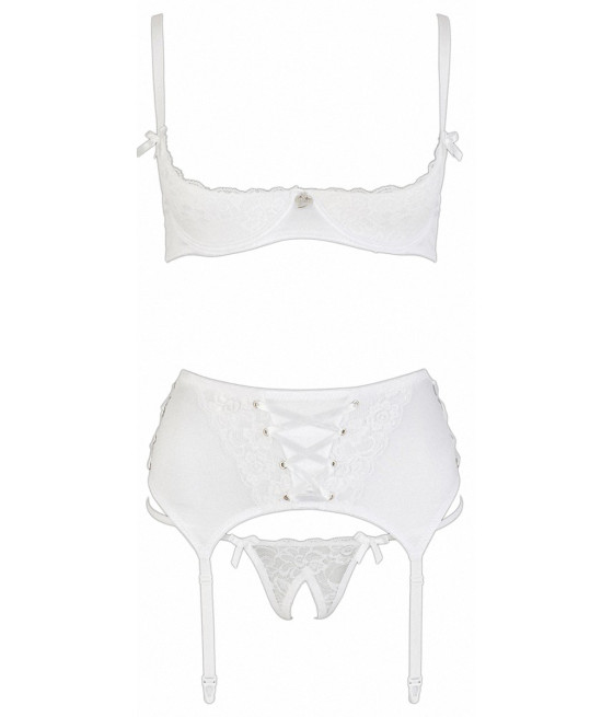 Ensemble lingerie 3 pièces ouvert blanc - Cottelli Lingerie