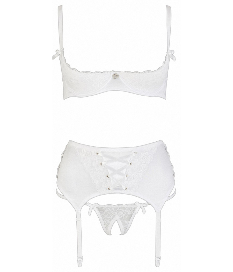 Ensemble lingerie 3 pièces ouvert blanc - Cottelli Lingerie