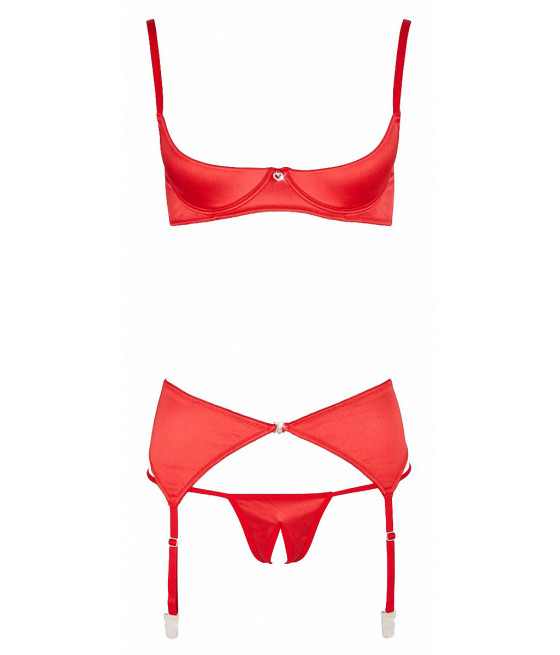 Ensemble lingerie 3 pièces ouvert rouge - Cottelli Lingerie