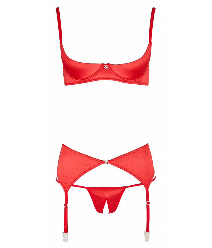 Ensemble lingerie 3 pièces ouvert rouge - Cottelli Lingerie
