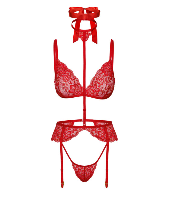 Ensemble 5 pièces Bondage Red Lace Kiss 243 - Kissable