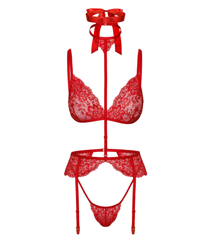 Ensemble 5 pièces Bondage Red Lace Kiss 243 - Kissable