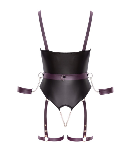 Body à jarretelles ouvert avec menottes - Cottelli Bondage