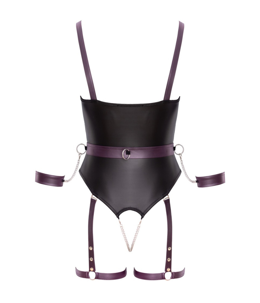 Body à jarretelles ouvert avec menottes - Cottelli Bondage