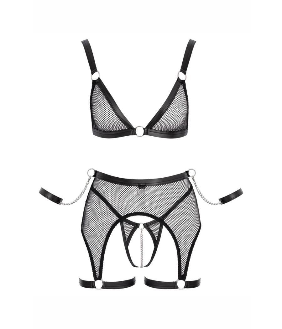 Ensemble Fetish noir en dentelle - Cotelli Bondage