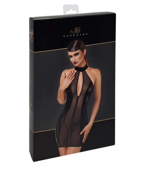 Mini robe tulle et wetlook Luxuria F370 - Noir Handmade