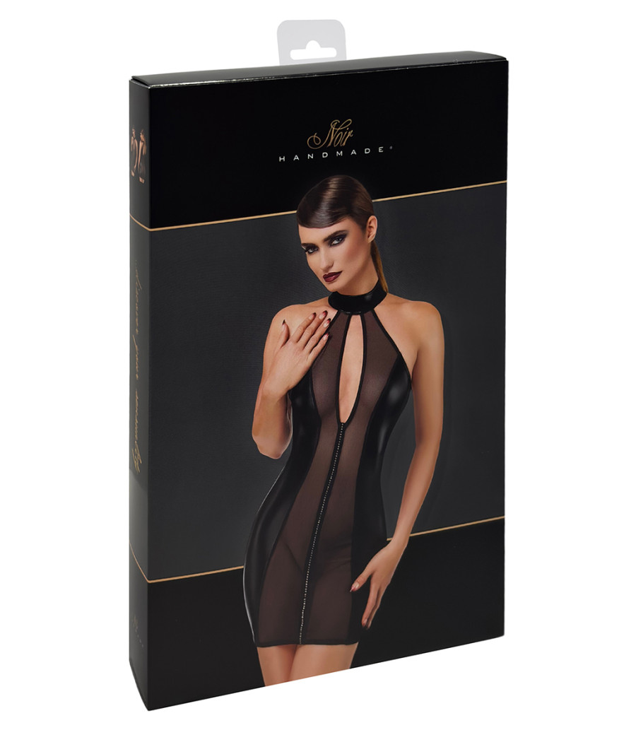 Mini robe tulle et wetlook Luxuria F370 - Noir Handmade