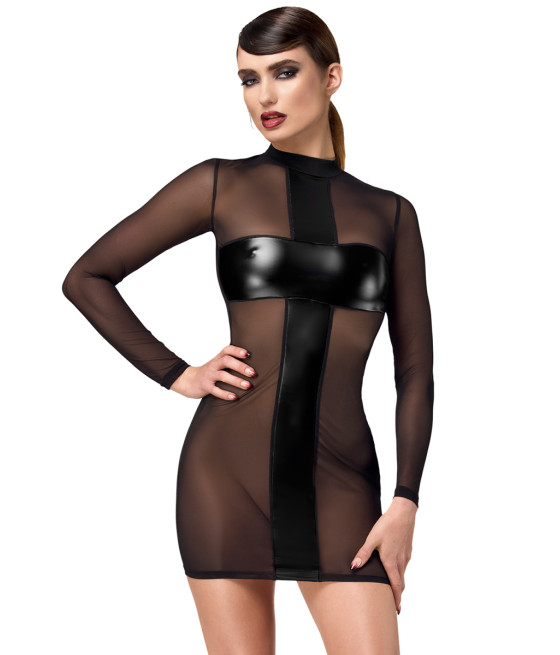 Mini robe tulle et wetlook Crossfire F369 - Noir Handmade
