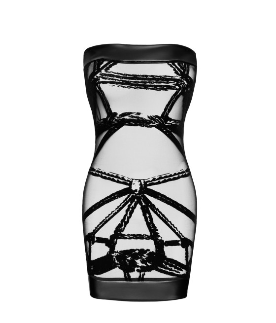 Mini robe floquée à épaules nues Bondesque F359 - Noir Handmade