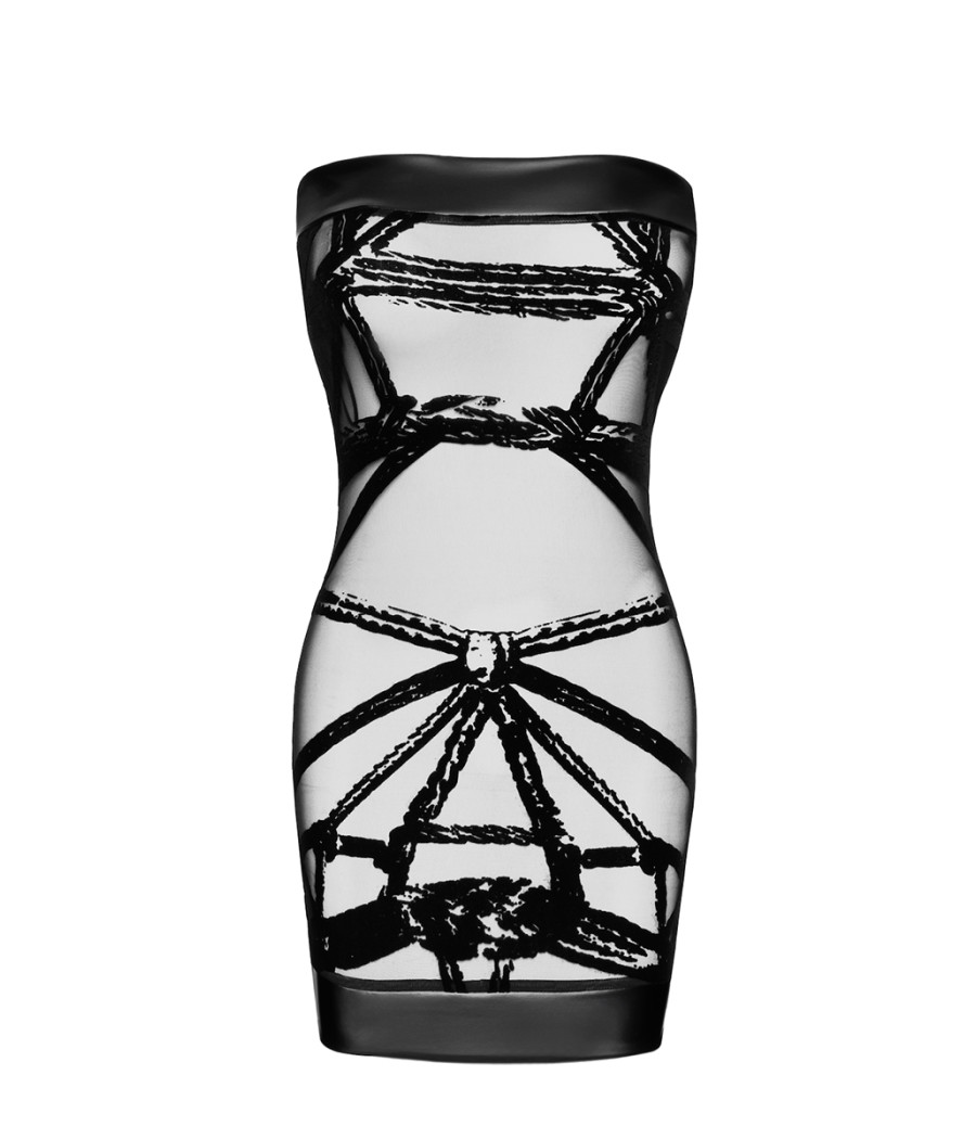 Mini robe floquée à épaules nues Bondesque F359 - Noir Handmade