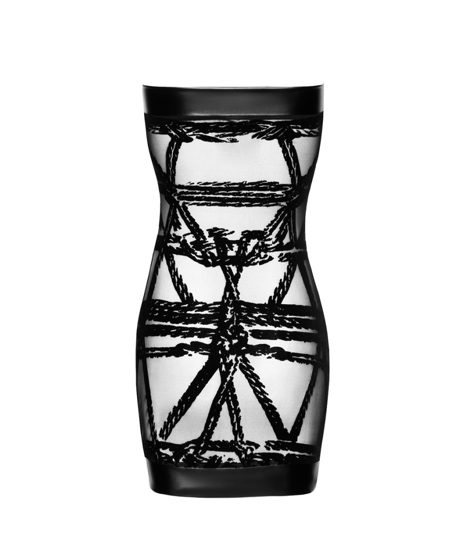 Mini robe floquée à épaules nues Bondesque F359 - Noir Handmade