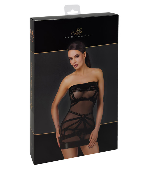 Mini robe floquée à épaules nues Bondesque F359 - Noir Handmade