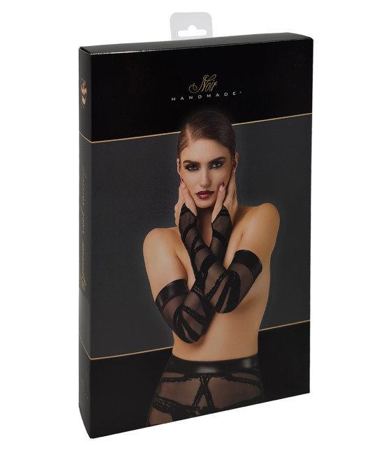 Gants longs floqués Bondesque F361 - Noir Handmade