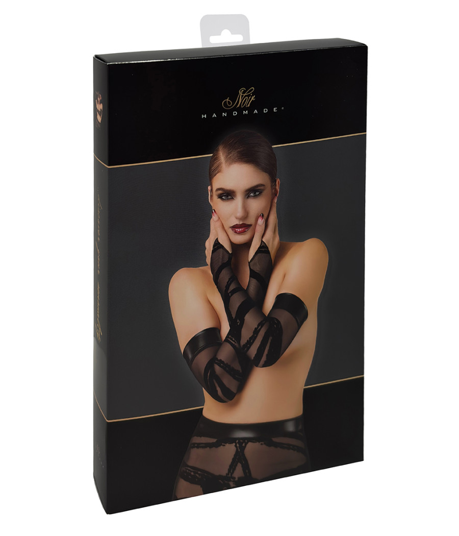 Gants longs floqués Bondesque F361 - Noir Handmade