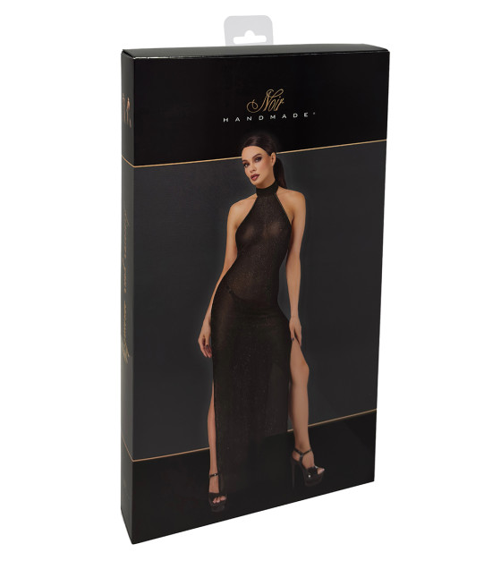 Robe longue en maille pailletée Onyx F372 - Noir Handmade
