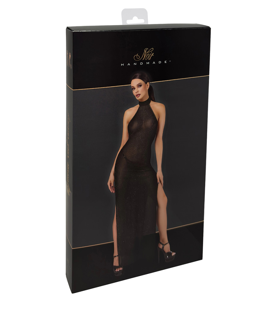 Robe longue en maille pailletée Onyx F372 - Noir Handmade
