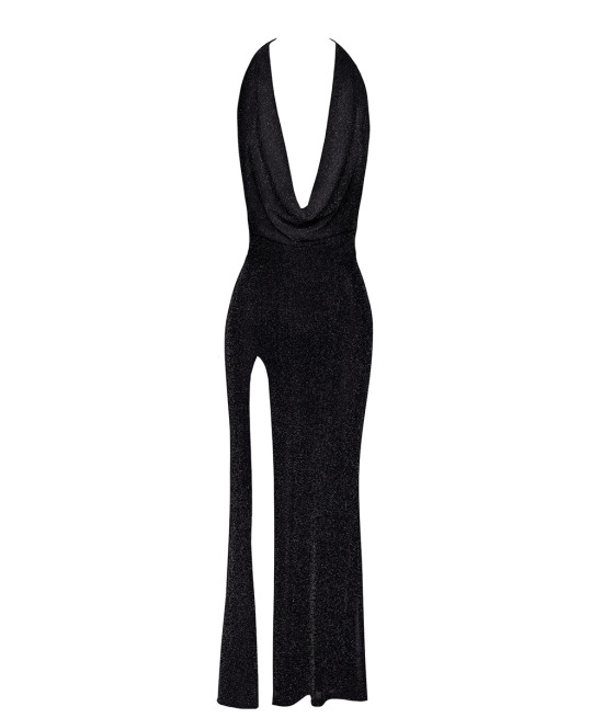 Robe longue fendue Onyx F373 - Noir Handmade