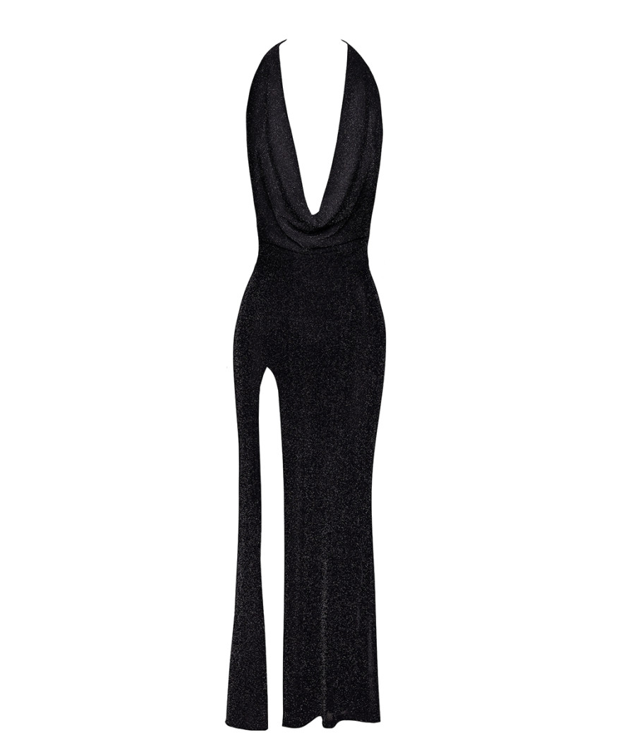 Robe longue fendue Onyx F373 - Noir Handmade