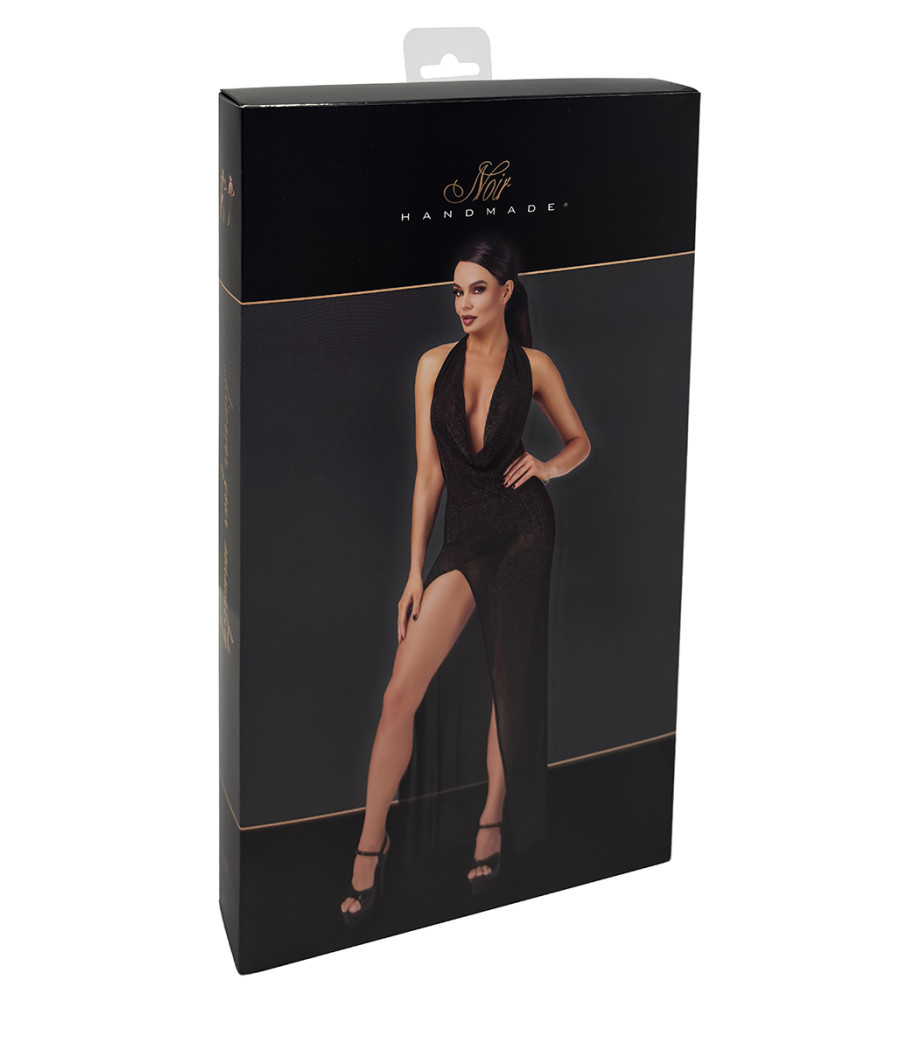 Robe longue fendue Onyx F373 - Noir Handmade