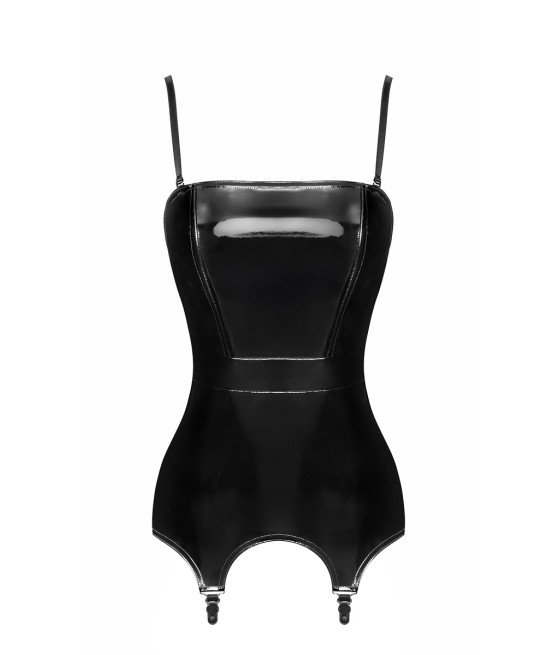 Corset porte-jarretelle vinyle Dominae F381 - Noir Handmade