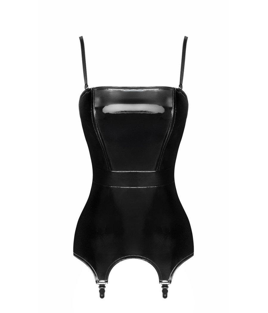 Corset porte-jarretelle vinyle Dominae F381 - Noir Handmade