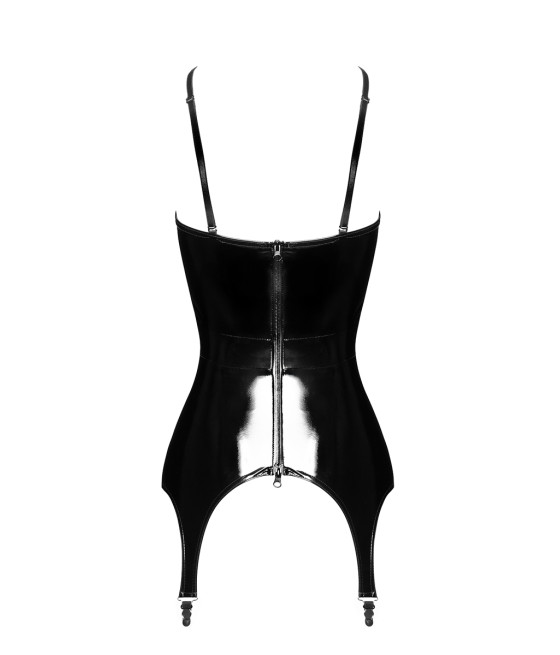Corset porte-jarretelle vinyle Dominae F381 - Noir Handmade