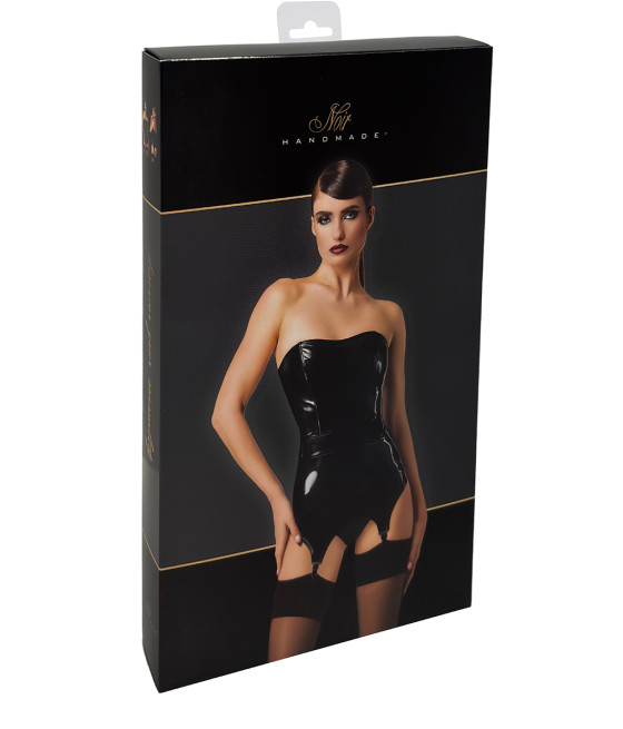 Corset porte-jarretelle vinyle Dominae F381 - Noir Handmade