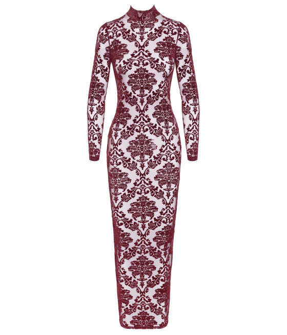 Robe fendue en tulle floqué Kink Royal F383 - Noir Handmade