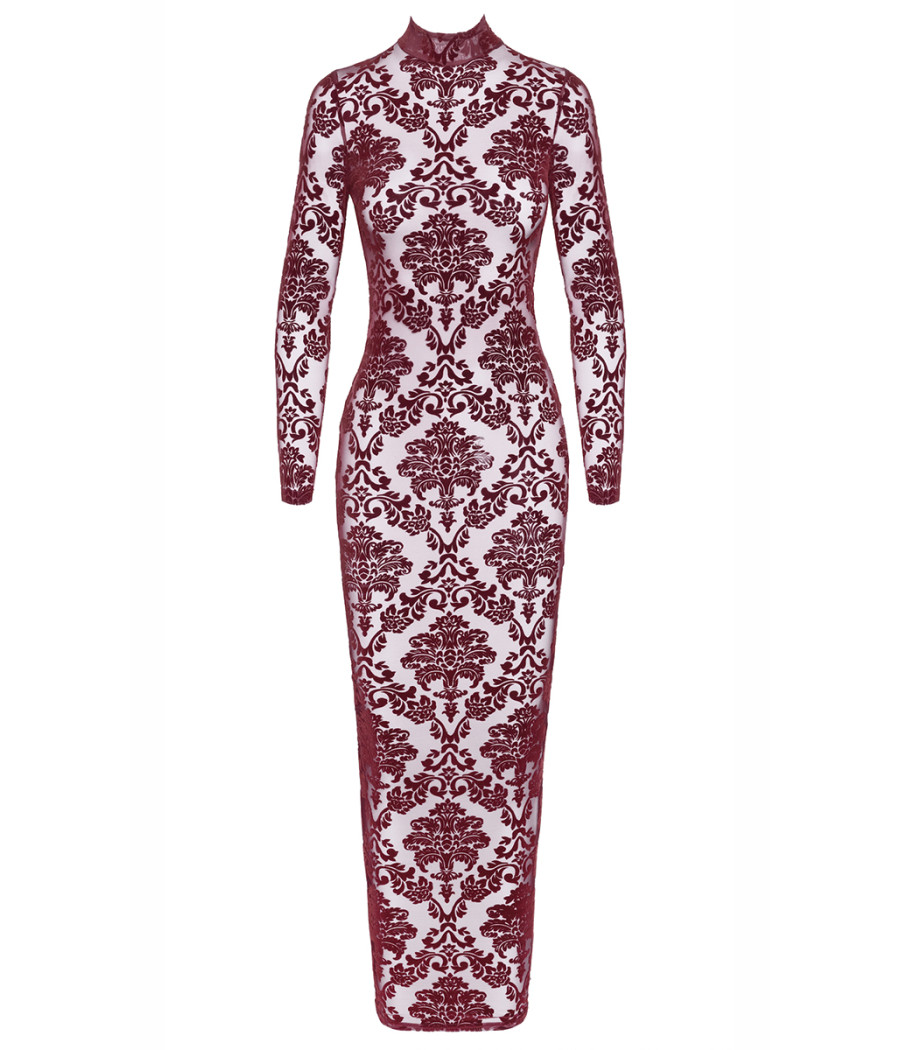 Robe fendue en tulle floqué Kink Royal F383 - Noir Handmade