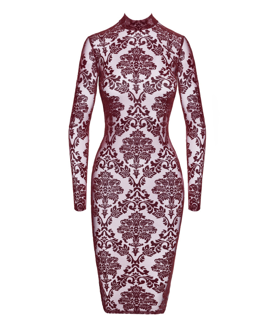 Robe fourreau en tulle floqué Kink Royal F384 - Noir Handmade