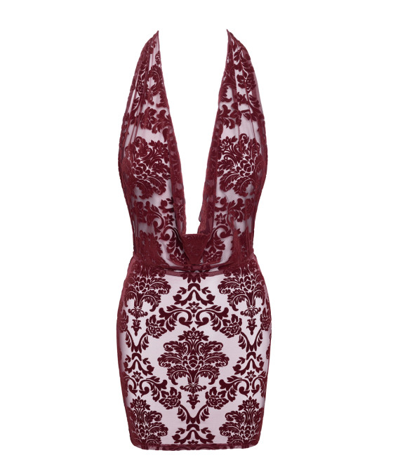 Mini robe dos nu en tulle floqué Kink Royal F385 - Noir Handmade