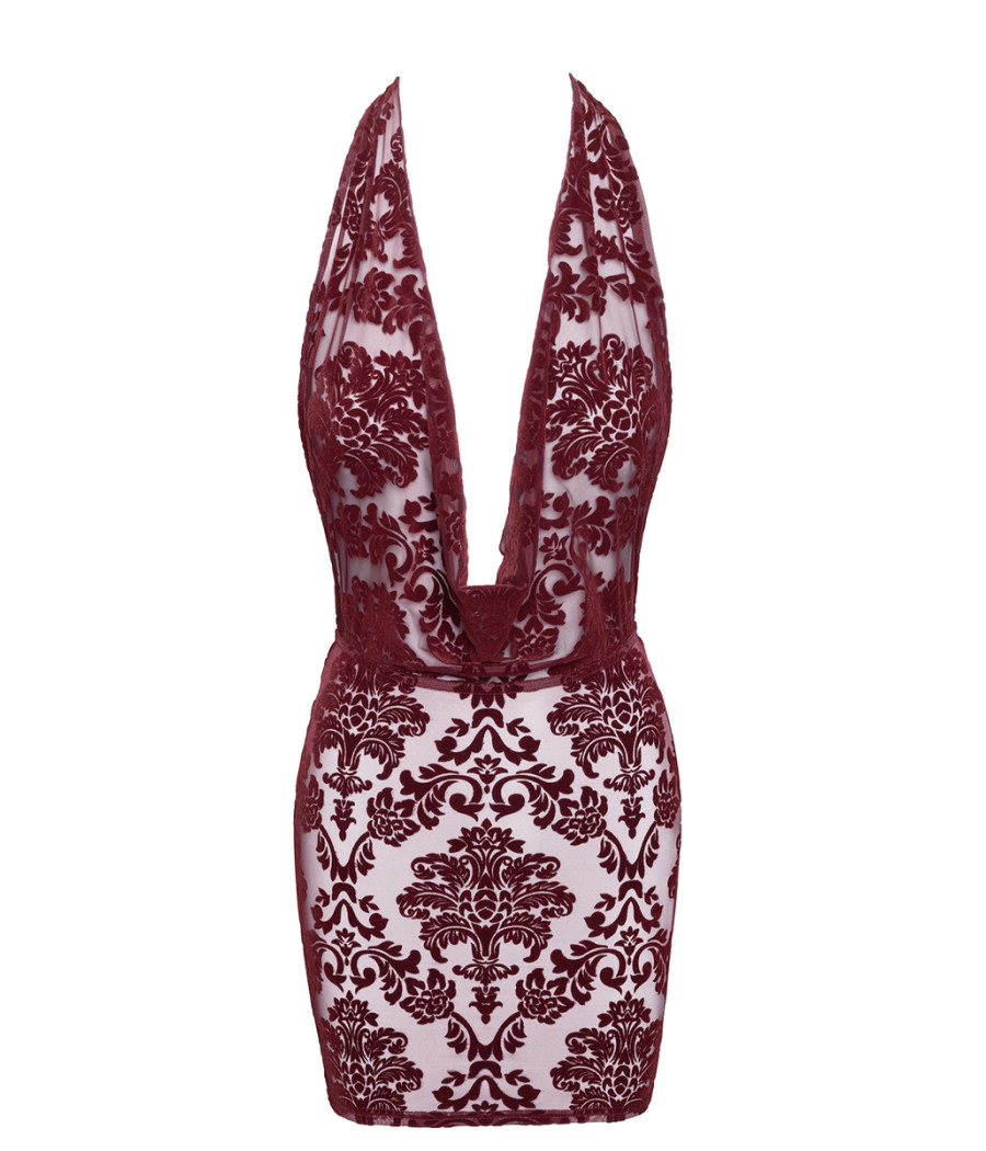 Mini robe dos nu en tulle floqué Kink Royal F385 - Noir Handmade