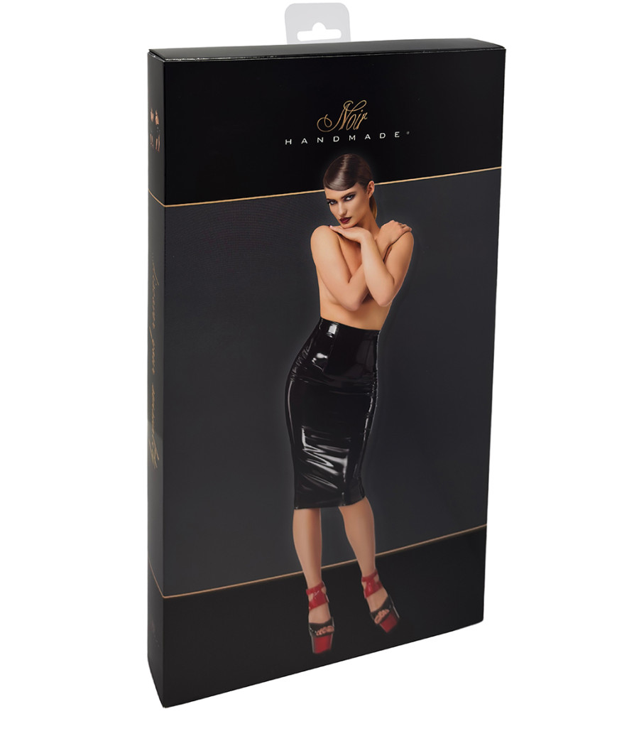 Jupe fendue en vinyle Dominae F378 - Noir Handmade