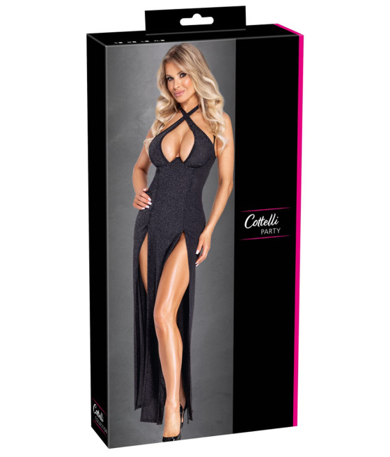 Robe longue à décolleté plongeant noire argentée - Cottelli PARTY 