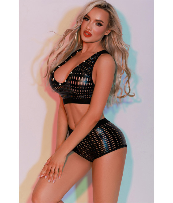 Ensemble Top et Shorty noir - J Lingerie