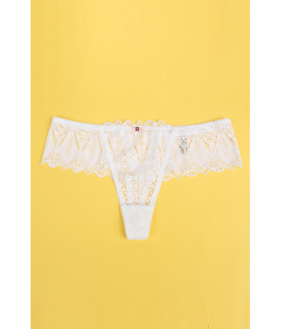 String dentelle dos lacé Blanc - Litolu Lingerie