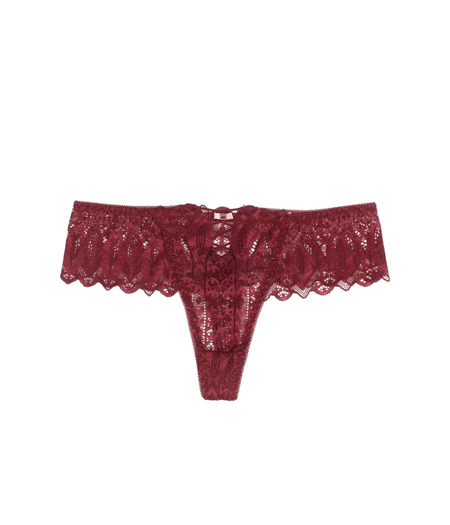 String dentelle dos lacé Bordeaux - Litolu Lingerie