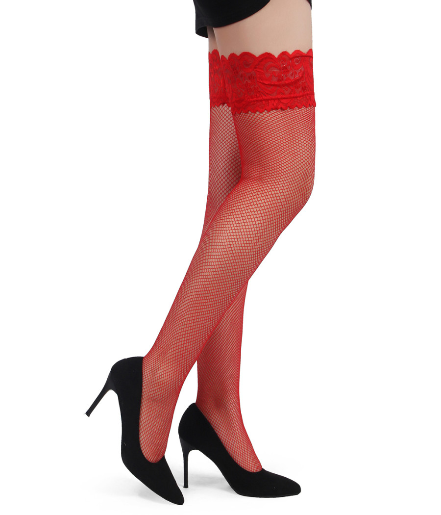 Bas résille jarretière dentelle Rouge - Ohyeah