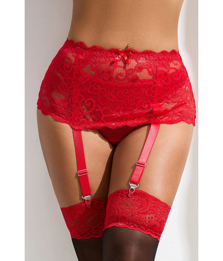 Porte-jarretelles dentelle large Rouge - Litolu Lingerie