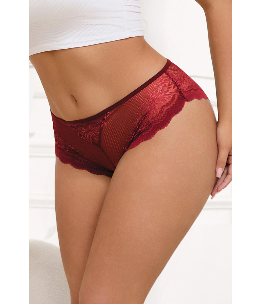 Tanga dentelle bijou Coeur Bordeaux - Litolu Lingerie