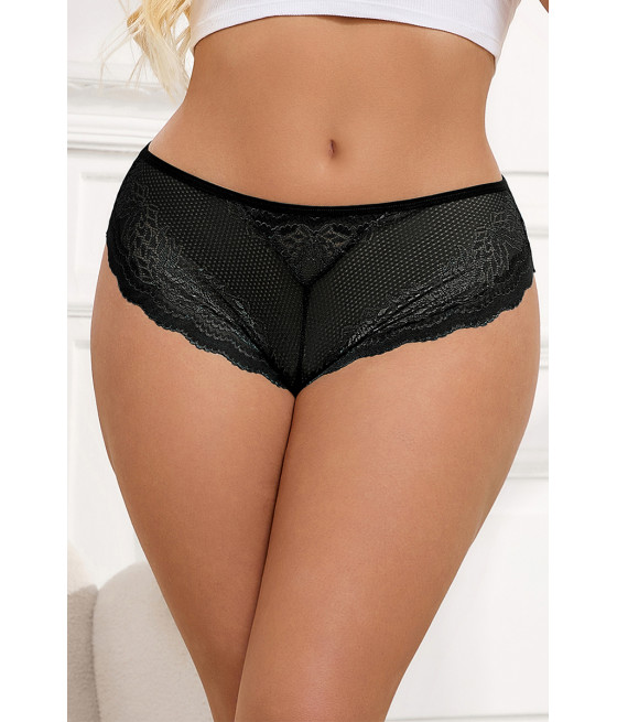 Tanga dentelle bijou Coeur Noir - Litolu Lingerie